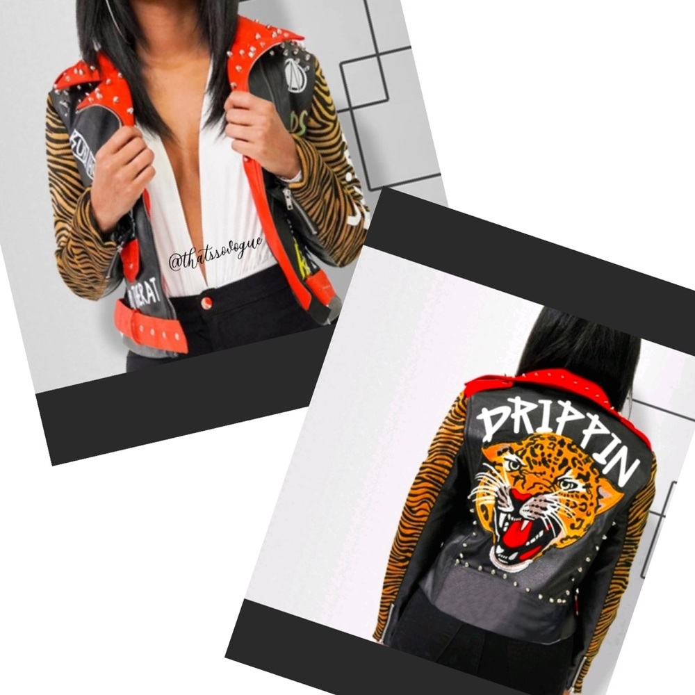HOT trend Vegan leather moto jacket, lined studded